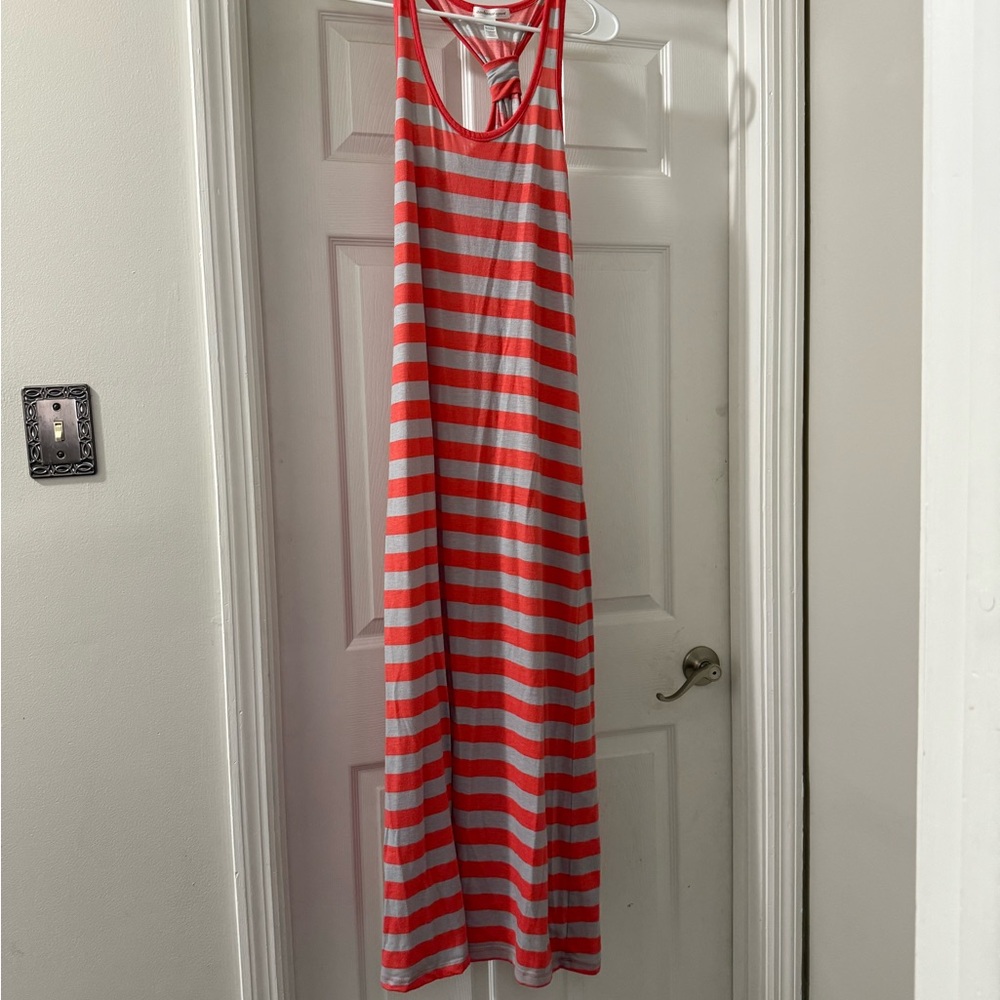 Orange and Gray Striped Maxi Dress